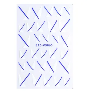 Autocollants ongles 3D style français avec motifs de rubans pailletés bleus en forme de V