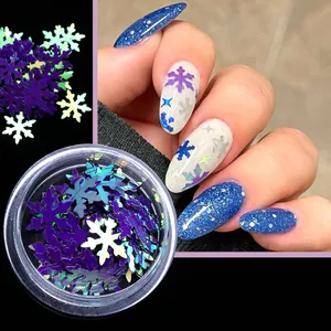 Holografische blauwe sneeuwvlok nagel pailletten in potje voor feestelijke kunst
