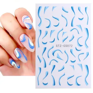 Pegatinas de uñas con líneas azules STZ-CS072 con cintas abstractas para la manicura