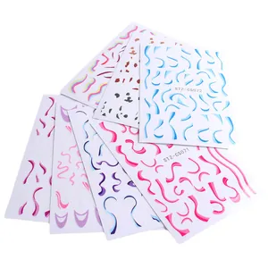 Set de pegatinas de uñas con cintas de ballet, líneas onduladas y puntos de colores