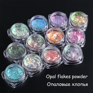 Set di 12 colori di scaglie di opale aurora iridescenti per nail art effetto olografico