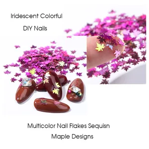 Paillettes per unghie a foglia di acero iridescenti colorate per decorazioni nail art fai da te