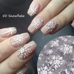 Adesivi per unghie 5D con fiocchi di neve a rilievo bianco e strass per Natale