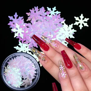 Irillerende 10mm kerst sneeuwvlok nagel pailletten in potje voor winter nagel decoratie