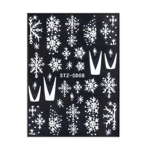 Adesivi per unghie 5D di Natale con fiocchi di neve bianchi e design French manicure