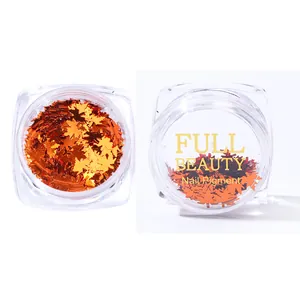 Paillettes per unghie a forma di foglia d'acero oro arancio per decorazione nail art