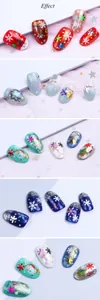 Detailed effect of Christmas nail art stickers featuring snowflakes, reindeer and glitter