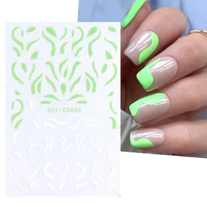 Autocollants à ongles avec motifs de vagues vertes et blanches, modèle STZ-CS066