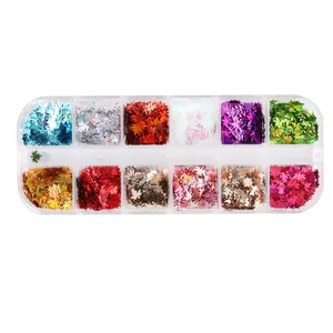 Set di paillettes per unghie a foglia d'acero in 12 colori per decorazioni nail art pro
