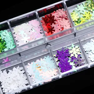 Multi-colored Christmas snowflake nail art glitter set in a clear organizer box