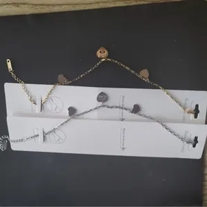 Bracelets de cheville double couche en acier avec breloques cœur et œil en or et argent