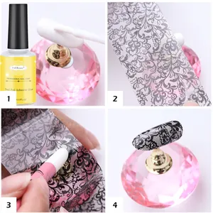 Tutorial paso a paso para aplicar pegamento de uñas con papel de encaje negro