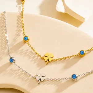 Chevillère en Acier Inoxydable Mauvais Œil Trèfle pour Femmes Or Argent Réglable Bijoux de Plage Été Chaîne de Pied