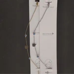 Bracelets de cheville en acier inoxydable avec oeil bleu et pendentifs trèfle
