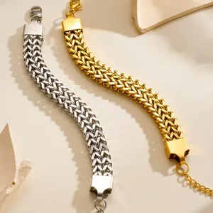 Stainless Steel Twist Woven Chain Bracelet For Women Men Gold Steel Color Punk Minimalist Jewelry With Extender Chain