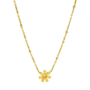 Gold plated titanium steel satellite chain necklace with daisy flower zircon pendant