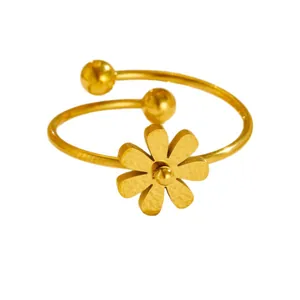 Minimalist rose gold open ring featuring a delicate daisy flower and small beads