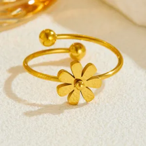 Elegant rose gold daisy flower open bangle featuring polished petals and a spherical core