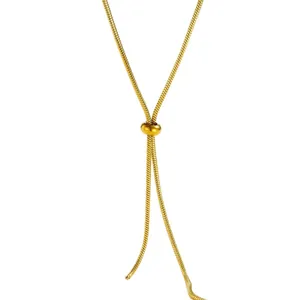 Minimalist 16K gold plated stainless steel snake chain necklace with Y-shaped slide bead