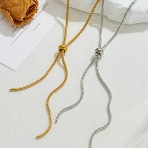 Stainless Steel Snake Chain Necklace Adjustable Slider Bead Long Tassel Y-Shaped Minimalist Chain For Women Jewelry Gift