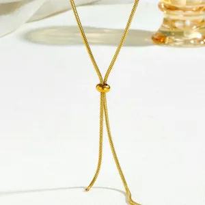 Elegant 16K gold plated stainless steel snake chain necklace with adjustable sliding bead