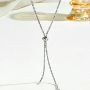 Polished silver snake chain necklace with an adjustable slider bead for length control