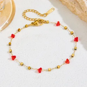 Elegante vergulde roestvrijstalen ketting met rode kristallen kralen voor dames
