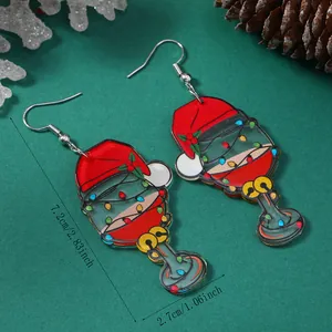 Christmas wine glass acrylic earrings dimensions showing 7.2cm length and 2.7cm width