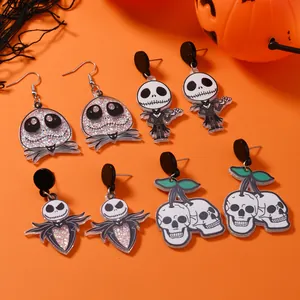 Halloween Jack Skellington Acryl Ohrhänger Glitzer Totenkopf Geist Herz Kirsche Bedruckte Ohrringe Für Damen Party Schmuck