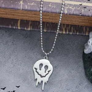 Melting smiley face pendant necklace in silver finish with a stylish ball chain
