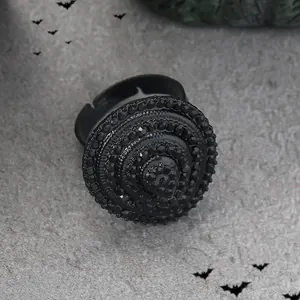 Bague d'Halloween gothique noire pour hommes avec perles facettées et silhouettes de chauves-souris