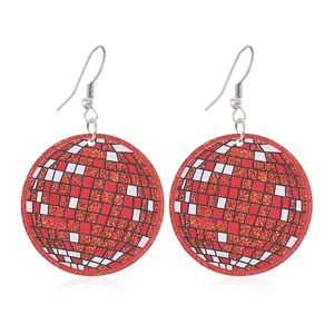 Orecchini a sfera disco rossi scintillanti con glitter e ganci in argento