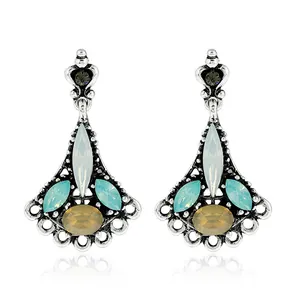 Vintage water drop earrings with teardrop zircon and colorful rhinestones in silver finish