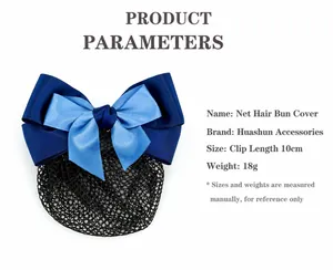 Detail van marineblauwe strik met haarnetje en 10cm clip voor een zakelijke look