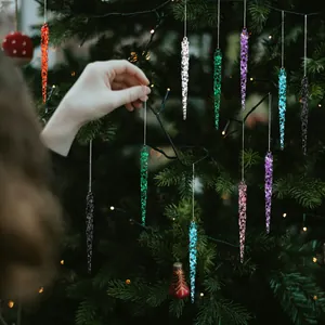 Colorful twisted acrylic icicle Christmas tree ornaments set of 12 for holiday decor