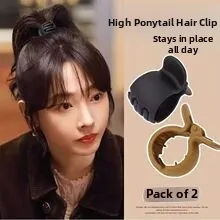 Matte high ponytail hair clips in black and ginger yellow colors presented in a 2-piece set