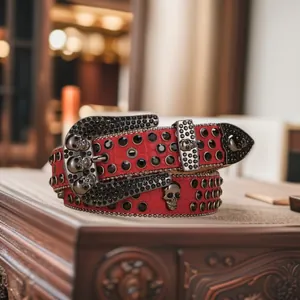 Y2K Punk Skull Rhinestone Belt For Women Men Bling Crystal Studded PU Leather Goth Western Cowboy Waist Belt Fashion Accessories