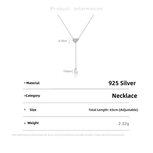 Detailed size chart and material specifications for the S925 heart Y-shaped necklace.