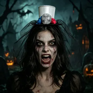 Halloween skeleton mini top hat with black lace veil and sequins for spooky bride costume