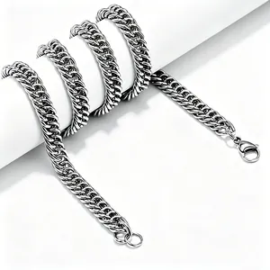 Collier en acier inoxydable à double maillon pour homme avec fermoir mousqueton poli