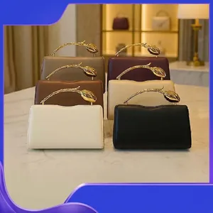 Women PU Leather Evening Bag With Tulip Metal Handle Chain Strap Crossbody Clutch For Party Wedding Banquet
