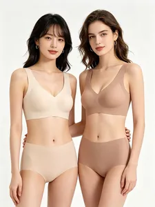Détails du soutien-gorge de sommeil sans couture à col en V et culotte haute ton chair