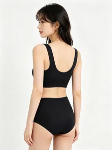 Ensemble soutien-gorge sans couture col en V noir et culotte taille haute