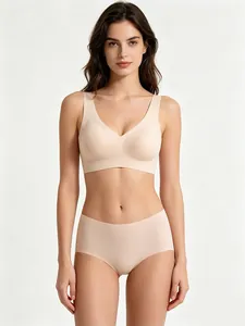 Ensemble soutien-gorge col en V sans couture et culotte extensible couleur chair