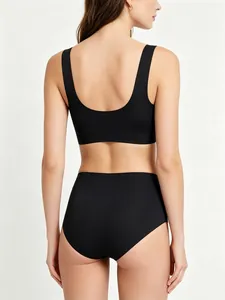 Ensemble soutien-gorge sans couture noir et culotte haute avec dos en U profond