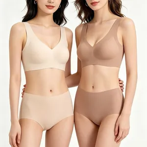 Ensemble soutien-gorge sans couture col en V et culotte en tons chair pour le confort