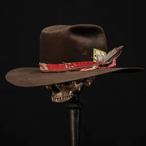 Sombrero Fedora de Lana Vintage Western de Ala Ancha Sombrero de Vaquero de Fieltro Con Pluma Banda Étnica para Hombres Mujeres