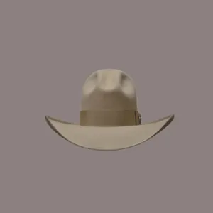 Elegant beige wool felt cowboy hat with ribbon band and wide brim for outdoor style
