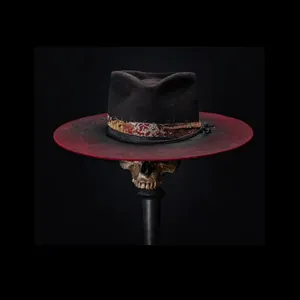 Chapeau Fedora en Pure Laine Vintage Effet Vieilli Bord Rouge Dégradé Ruban Cachemire Corde Tressée Jazz Cowboy Homme Femme