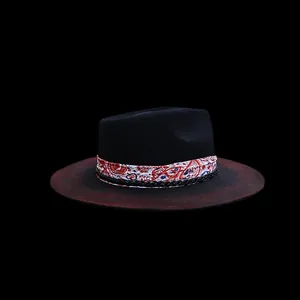 Chapeau fedora rétro en laine à large bord avec ruban bohème et cordon tressé noir